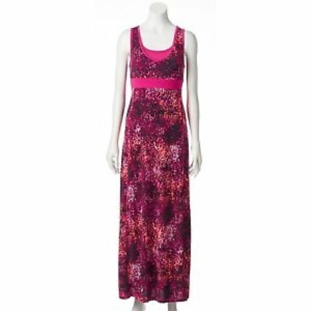 TEK Gear Dry Tek Racerback Neon Pink Slinky Maxi Dress Size XS